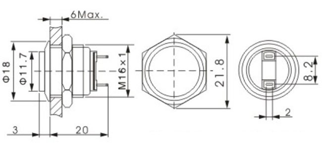 Đầu cao 16mm Inox Nút ấn chuyển đổi không thấm nước Cài đặt dễ dàng